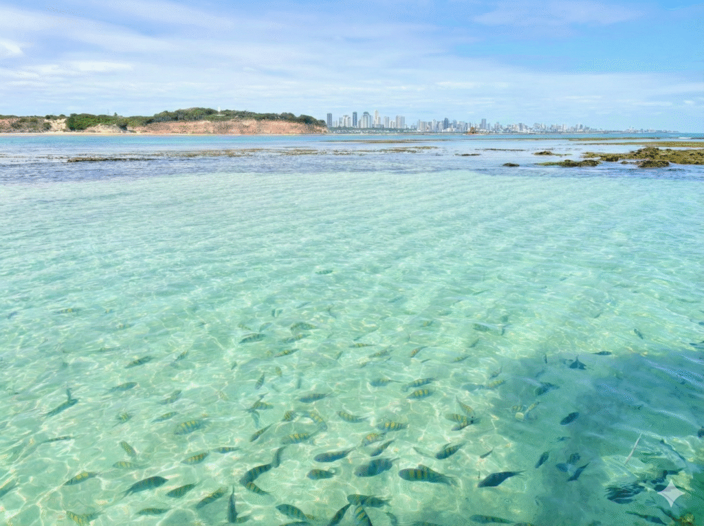 uristas brindando com drinks tropicais e espetinhos a bordo do barco no Seixas.